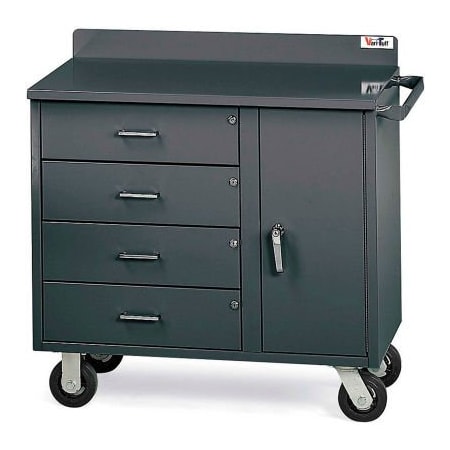 Valley Craft Vari Tuff Mobile Utility Cabinet, 4 Drawers, 1 Door, 36"W x 21"D, Gray F81835A6